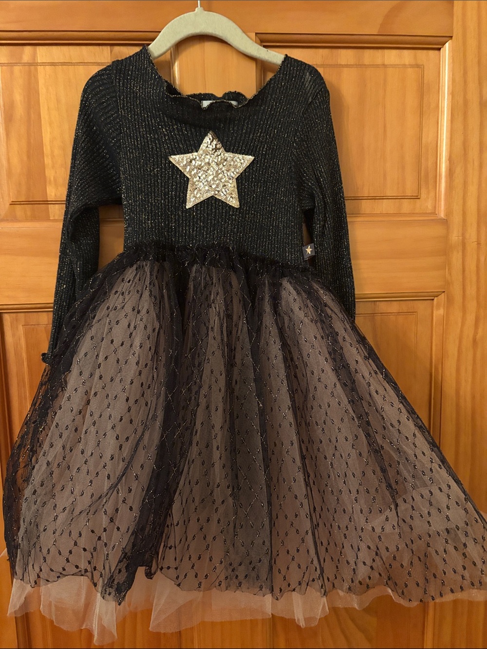 Petite Hailey Girls Black & Gold Sparkle Star Tulle Dress - Size 6